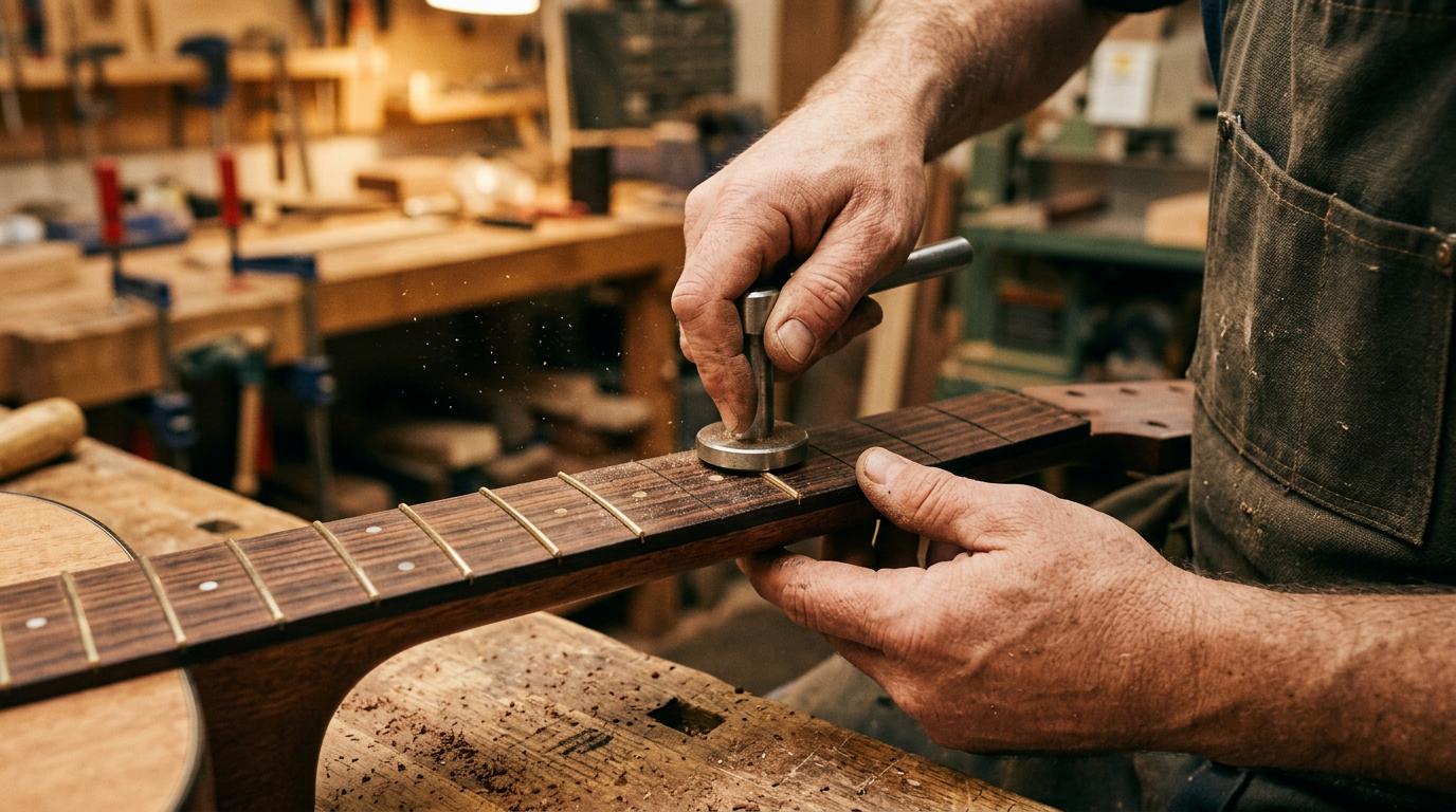 Pose de frettes sur une guitare - technique de lutherie