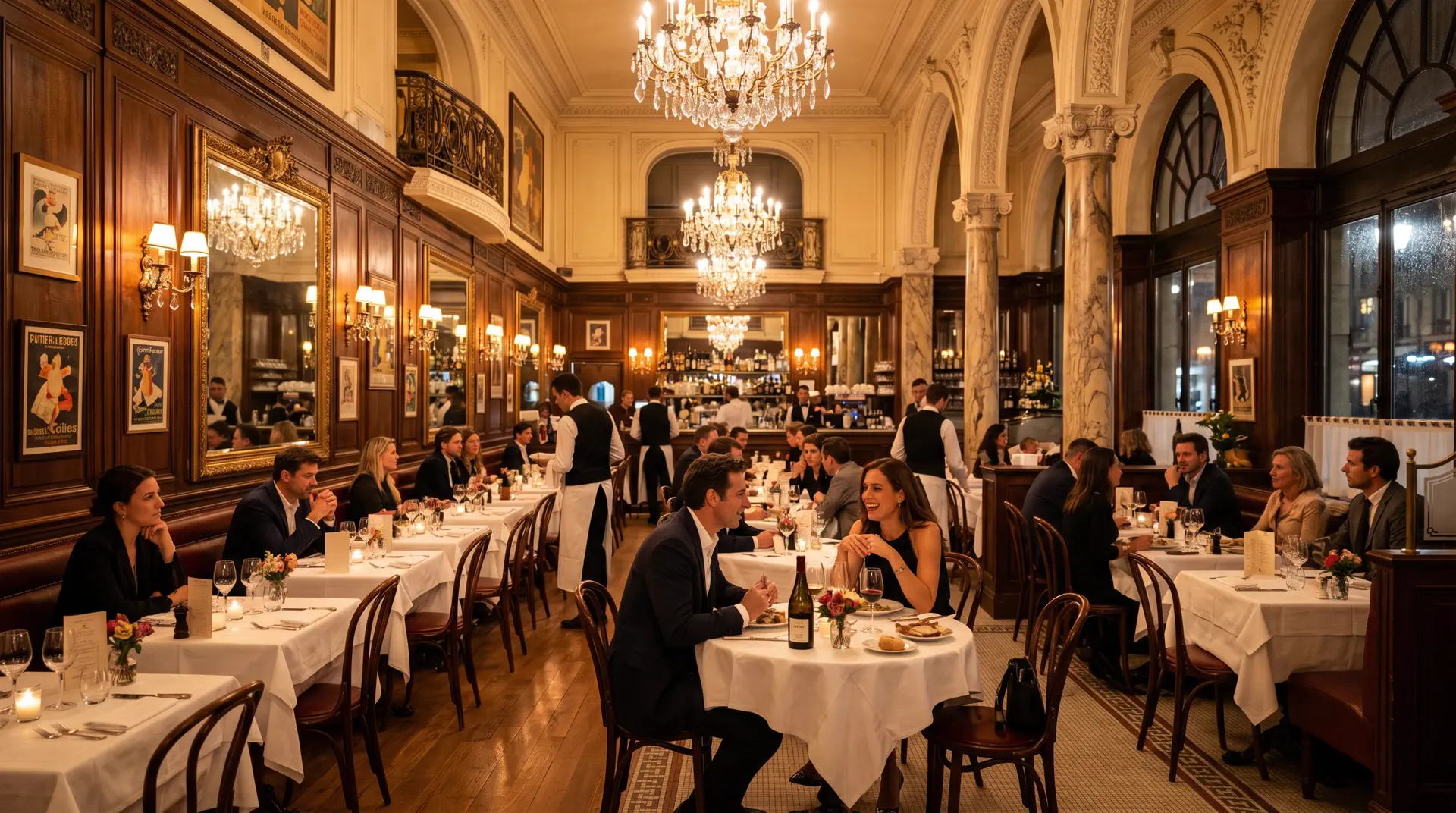 Interieur elegant du Cafe Marly avec boiseries classees