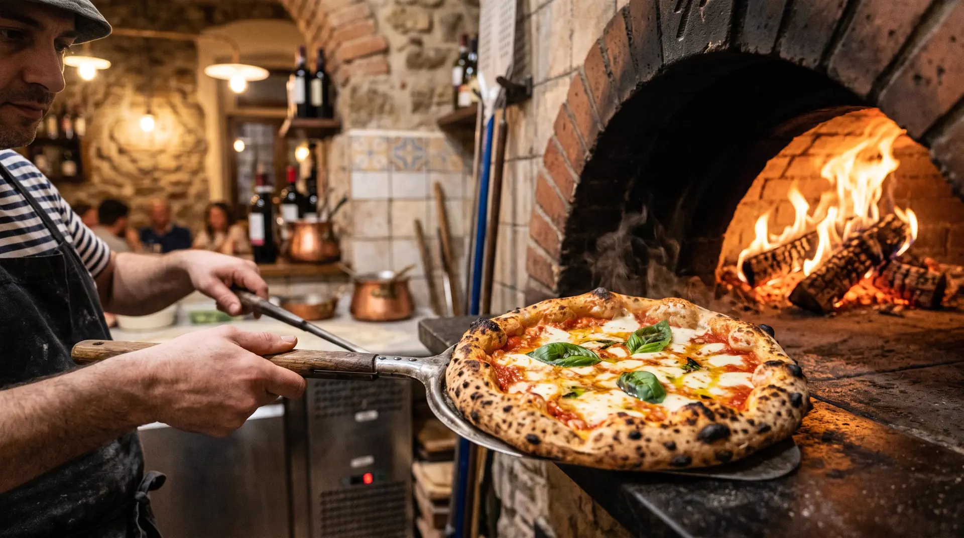 Pizza napolitaine sortant du four a bois chez Fratellini 91