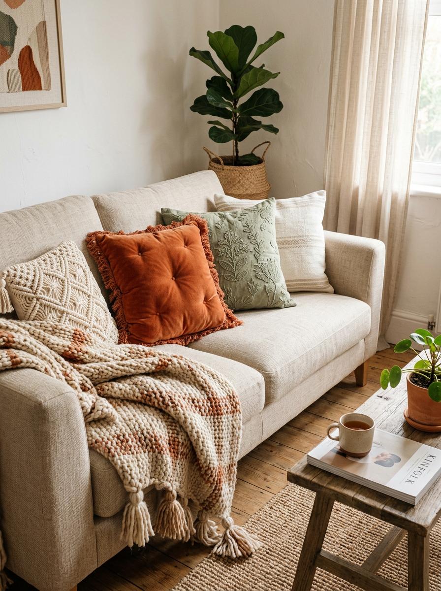Coussin macramé naturel