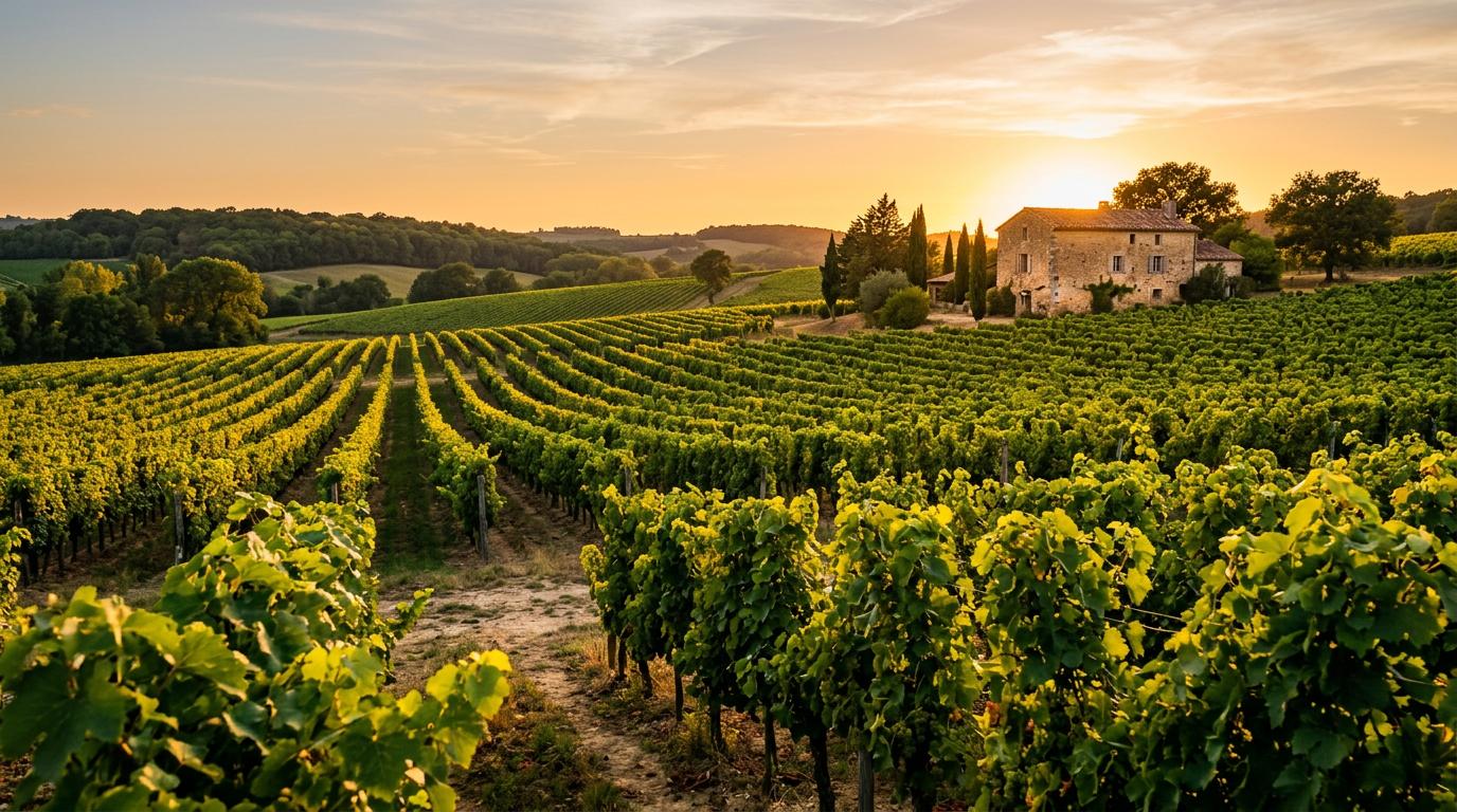Vignoble francais au coucher du soleil en Essonne